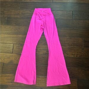 Flared Crossover Waist Leggings in Hot Pink